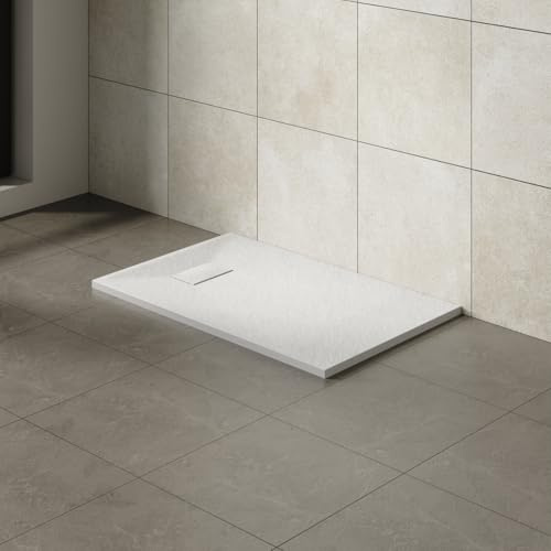 Aquariss SMC Slate Effect Rectangular 1200 x 700 mm Shower Base Tray White | Slimline Anti Slip Shower Tray, Bathroom Wet Room Shower Cubicle Base, for Walk In Shower Door, Durable