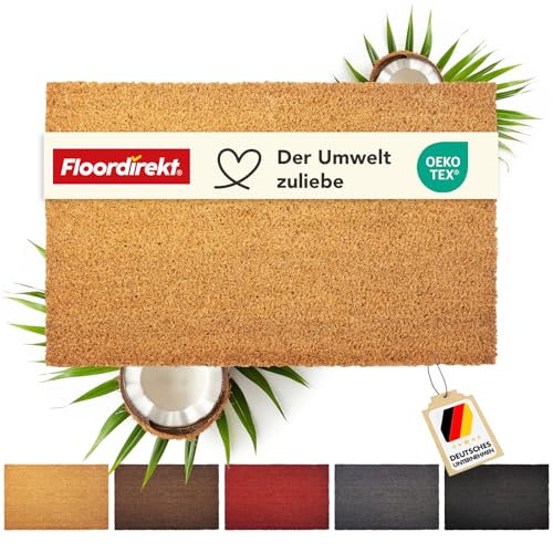 Floordirekt Felpudo para interior y exterior, 100 x 100 cm, natural, de coco, para puerta de casa, antideslizante, alfombrilla de coco, felpudo para pies (17 mm)