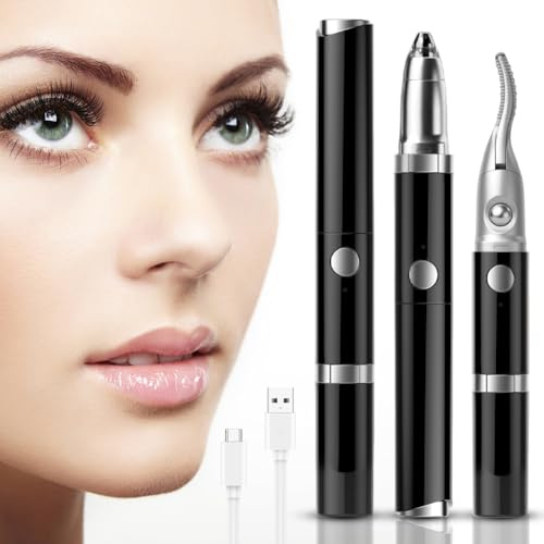 Rizador de pestañas eléctrico 2 en 1 y depiladora de cejas para mujer, rizador de pestañas con calefacción, USB recargable, calentamiento rápido (negro)