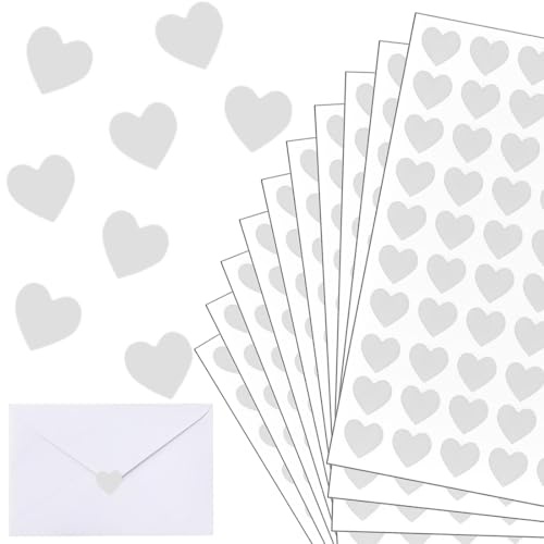 Autocollant Coeur, 600 Pcs, Autocollant en Forme de Coeur Sticker, Auto-adhésif Emballage Enveloppe Cadeau Carte Décoration pour Saint-Valentin Anniversaire Mariage Loisirs Créatifs (Argent)