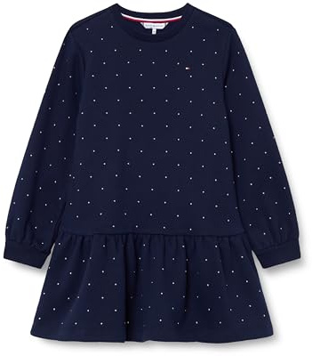 Tommy Hilfiger Festive Stud HWK Dress Ls Kg0kg09273 Robe Sweat-Shirt, Blue (Dark Night Navy), 10 Ans Fille
