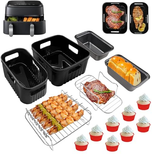 Airfryer Zubehör für Philips Dual Basket 3000/5000-serie 6L/3L, Tefal Dual Easy Fry 5,2/3,1 L EY9018, 14 Stück Heißluftfritteuse Silikonform Zubehör für Philips 9L(NA350/00,NA550/00), Tefal 8,3 L