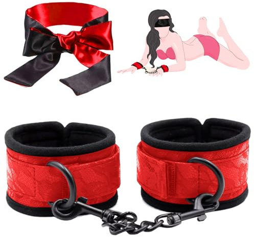 HBABY Menottes sex toýs couple, BDSM Accessoire, BDSMS Sex Toys pour Débutants - Menottes Adulte Couple - BDSMS Set Sm Bandage Retenue Jouet Sexy Femme Menottes, Jouets Sex pour Adultes (Noir+Rouge)