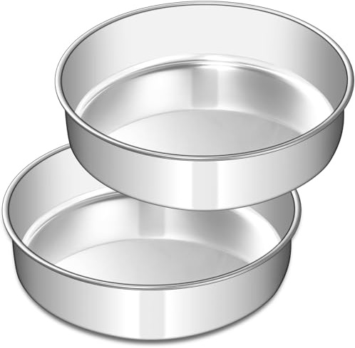 EWFEN 8 Inch Cake Pan Set of 2, Stainless Steel Round Layer Cake Baking Pans Tins, Non-Toxic & Healthy, Leak-proof & Easy Clean & Dishwasher Safe