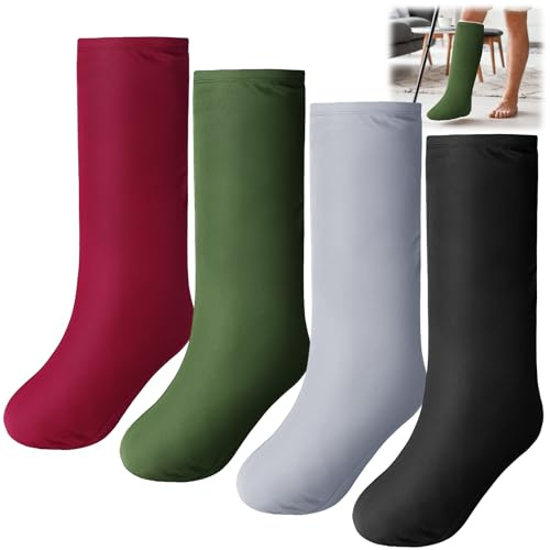 Shyyween 4 Pcs Leg Cast Cover Medium Short Cast Sock Cover Below The Knee Leg Sleeve for Foot Men Women Plaster Stocking Protective (Black,Dark Gray,Wine Red,Army Green)