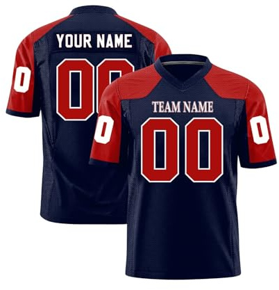Maglietta Football Americano Personalizzata, Personalizzato Manica Corta Sportiva Asciugatura Rapida, S-7XL Rosso