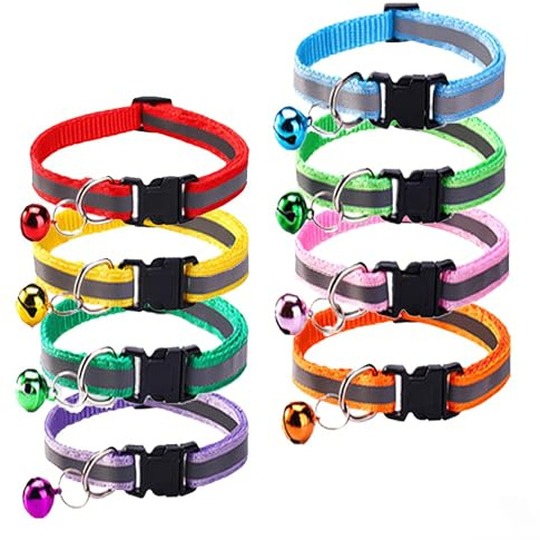 8 PCS Reflective Cat Collar,Safety Quick Release Breakaway Buckle Cat Collar,Cute And Functional Pet Accessories for Girl/Boy Cats