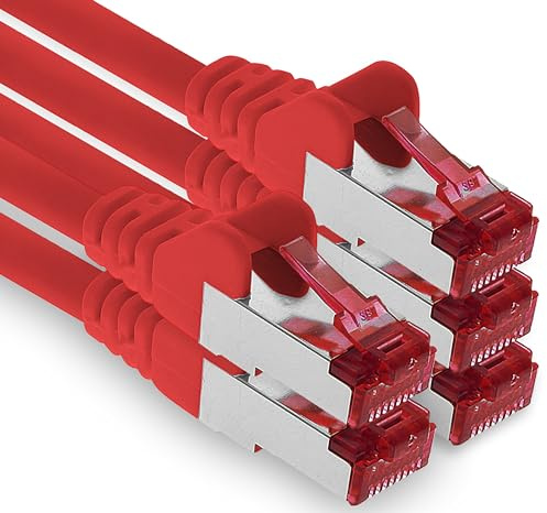 1aTTack.de - 5x 1m CAT6 Patchkabel S/FTP PIMF Schirmung CAT.6 RJ45 Netzwerkkabel Ethernetkabel DSL LAN Router Switch Modem Patchfeld - rot - 5 Stück