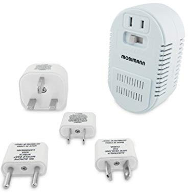 MOBIMANN 25W/1875W Dual Wattage Travel Voltage Converter, Step Down 220V to 110V, Overheat & Overload Protection, Includes 4 Universal Travel Plugs, White, MM-111