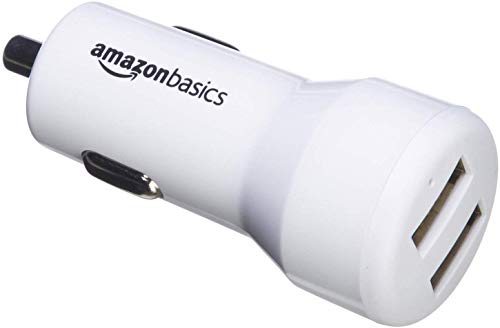 Amazon Basics Kfz-Ladegerät für Apple- & Android-Geräte, USB-Anschluss: 2 Eingänge, 4,8 Ampere / 24 W, Weiß