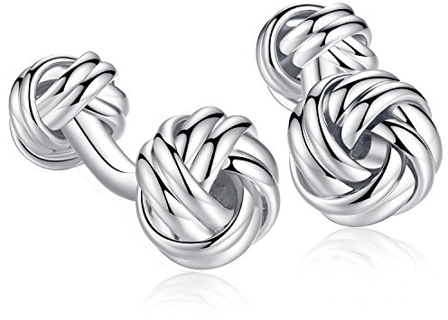 HONEY BEAR Knoten Twisted Manschettenknöpfe, Edelstahl für Männer Hemd Hochzeit Geschäftsgeschenk (Silber)