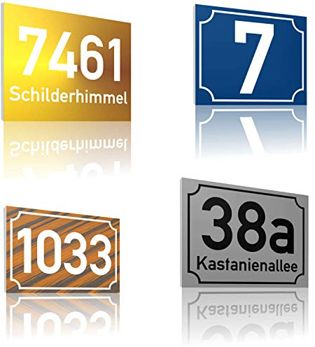 SCHILDER HIMMEL 3mm starke Aluminium Verbund Hausnummer Schilder nichtrostend und wetterfest | Straßen Namen Schild, Adressschild, hier Größe 21 x 15cm in vielen verschiedenen Designs erhältlich