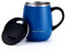 GRANDTIES Thermal Coffee Mug with Handle Sliding Lid for Splash Guard 460 ml Wine Glass Shape Coffee to Go Mug Coffee Mug to Go Double Wall Stainless Steel Keeps Drinks Warm or Cold Blue