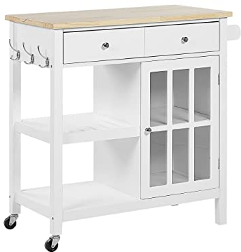 Praktischer Servierwagen mit beständigem Temperglas Landhausstil weiß Genoa