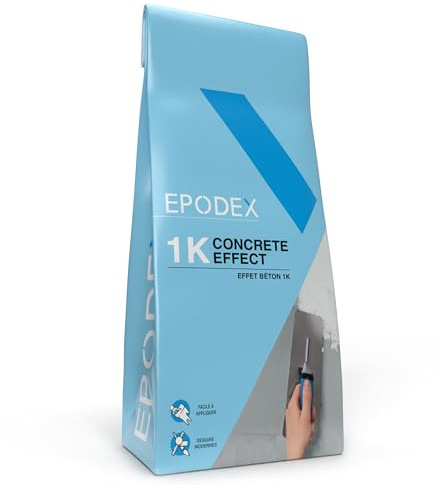 EPODEX CONCRETE EFFECT Dekorativ Puts i Betonglook – för Väggar, Kakel & Mer – Sömlös Betongfinish för Pensel & Spackel – Inomhus & Utomhus – 5kg (5m²)