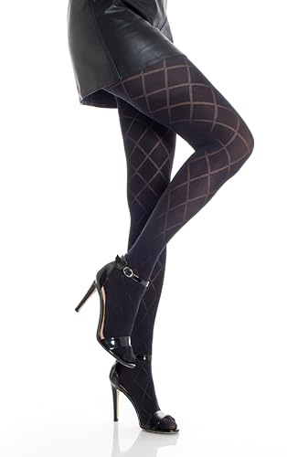 Gi&Gi Medias de Mujer con Diseño de Rombos, 40 Den, Nailon y Elastano, Fantasía Jacquard, Negro, Modelo 1545, Absorbe Humedad (FR/ES, Letras, S, M, Regular, Regular, negro C)