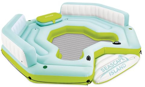 Intex Seascape Inflatable Island Float Ultimate Water Hangout Lounge with Built In Cooler Area, Cup Holder, and Oversized Backrests for Adults