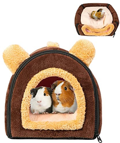 Pantula Warm Guinea Pig Bed House in Winter - Cave Cozy Hamster Rabbit Bed with Removable Pad, Large Hideout for Guinea Pig Ferret Hedgehog Chinchilla (Coffee)