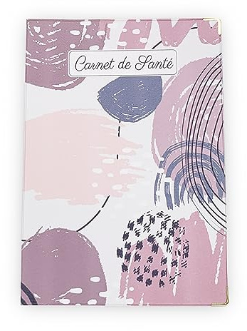 Nemau - Protège Carnet de Santé en Simili Cuir – Fabriqué en France - Étui Carnet Bébé Enfant Fille ou Garçon Adulte - Format Maternité Standard - Idée Cadeau Naissance - Modèle Abstrait Rose et Gris