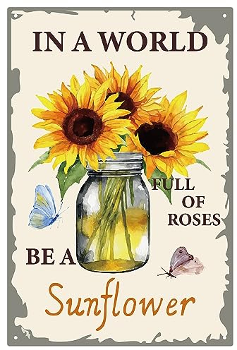CREATCABIN Sunflower Sign Vintage Metal Tin Sign Wall Decor Retro Painting Poster Plaque Iron Decoration Art Mural Hanging Gift for Living Room Home Kitchen Bar Room Cafe Garden Pub Club 12 x 8 Inch