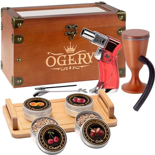 OGERY Cocktail Smoker Kit, Whiskey Smoker Kit with Smoking Gun, Old Fashioned Bourbon Smoker Box and 4 Flavors Wood Chips, Fathers Day Anniversary Birthday Gifts for Men, Dad, Husband (No Butane)
