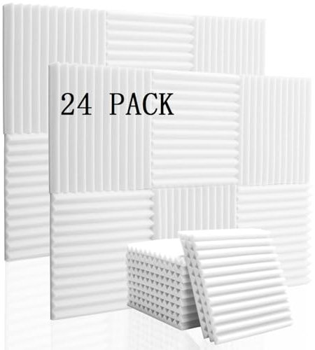 24 Stück Schallschutzplatten, Akustikschaumplatten, 30 x 30 x 2.5 cm Schall Dämmung Noppenschaumstoff Schallabsorber Akkustik Schaumstoffmatte für Tonstudio Büro schaumstoffplatte Weiß