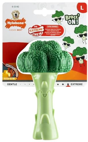 Nylabone Extreme Chewers Tough Nylon Dog Novelty Broccoli Chew Toy, Durable, Boredom Breaker, Cleans Teeth, Bacon & Cheese Flavour, Large, For Dogs 0-23kg