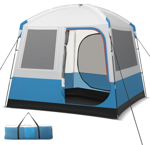 GYMAX Tenda da Campeggio per 5 Persone, Tenda Impermeabile Antivento con Ampie Porte in Rete a Doppio Strato, Finestre in Rete e Borsa da Trasporto, Tenda Familiare Portatile per Escursioni Viaggi