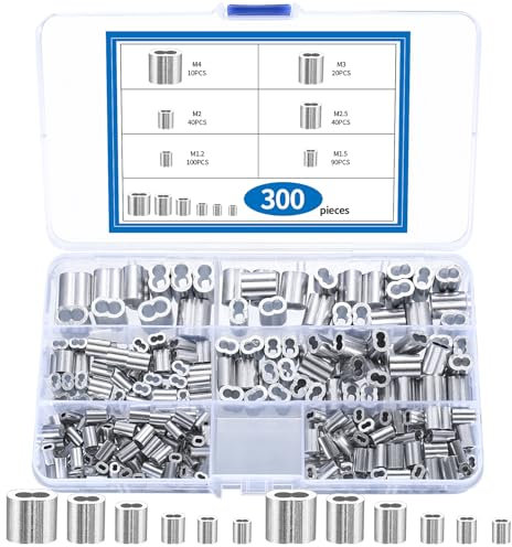 300 Seilklemmen, Würgeklemmen Aluminium Crimpschlaufe, Quetschhülsen Presshülsen, Pressklemmen Doppelhülsen Kabelklemmhülsen für Gummiseil Expanderseil Planenseil Drahtseil,M1.2/M1.5/M2/M2.5/M3/M4