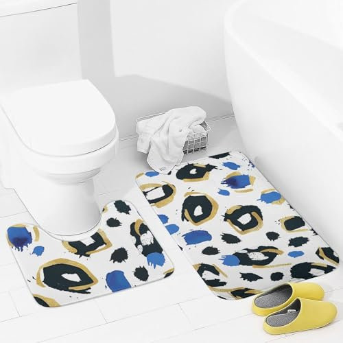 JEKYQ Badezimmerteppich-Set, 2-teiliges Badematten-Set, Badteppiche, goldene und schwarze Formen, Badematten für Badezimmer, rutschfeste Badezimmerteppich-Matten, Heimdekoration, waschbare