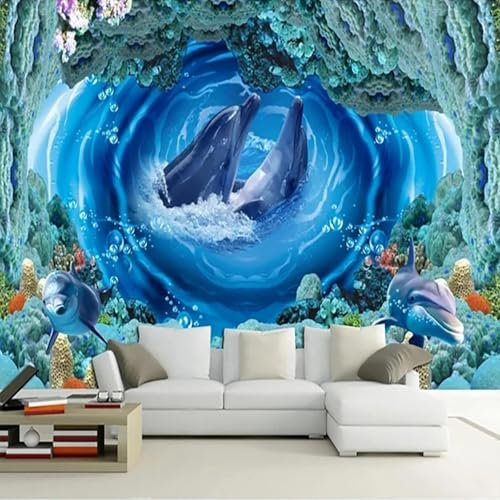 MIXUEXUNLU Mural Wallpaper 3D Vortex Dolphin Underwater World Children's Room Background Wall Kindergarten Mural