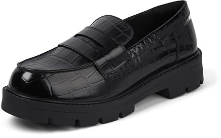 Kickers Women's Kori Loafer Croc Leather Shoes, Black, 4 UK