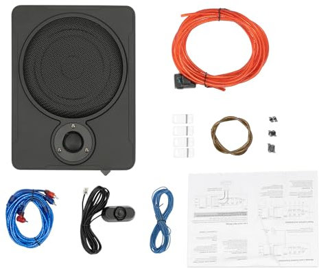 UESUENYENS 8 tums aktiv understol subwoofer för bil, 600 W, 12 V, bilradio, ultratunn, rostfritt stål, bil, understol, med inbyggd förstärkare, ljud-subwoofer (aluminiumlegering, svart)
