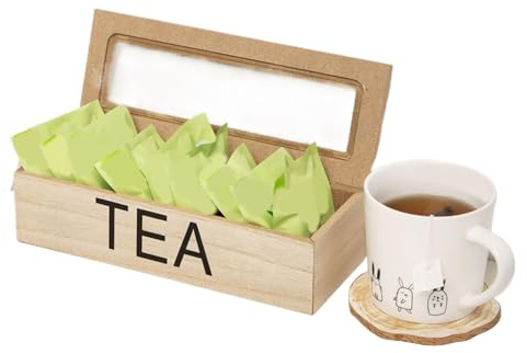 Rrlihjgu Bolsa de té Organizador de almacenamiento dividido, caja de almacenamiento de bolsas de té | Tabletop Contenedor de madera dividido - Viendo la herramienta de almacenamiento de diseño de