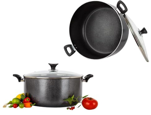 Versatile Aluminium Casserole Pot with Lid - Induction Compatible, Oven Safe Stock Pot, Dutch Oven for Bread Making, Soups, Stews and Casserole Dishes - Durable Non-Stick Cookware (40cm)