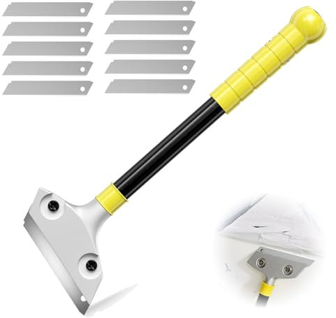 Juego de raspador de papel pintado, 1 con mango de goma, longitud de 30 cm, 10 hojas, se puede utilizar eficazmente como removedor de pegatinas, eliminador de papel pintado, eliminación de papel