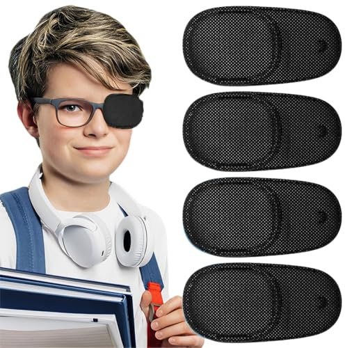 JEYORZY 4 pcs Cache Oeil Pour Lunettes Cache Oeil, cache Oeil Pour Adultes, cache Oeil Medical Adulte,réutilisable Cache-oeil, traiter Le Strabisme Pour Adultes, couvre Lunettes Eye Patches, noir