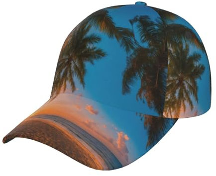 Solnedgång hawaiiansk palmträd tryck baseballkeps för män sol topphatt andas personlig justerbar lastbilskepsar ledig svart, Svart, one size