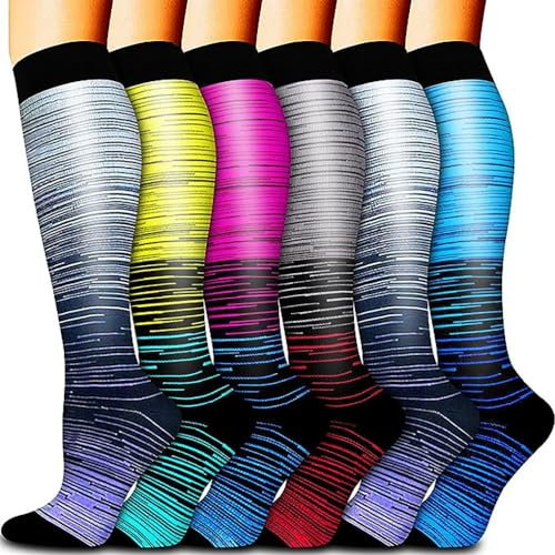 GEYIWSSXY 6 par Kompressionsstrümpfe für Herren Damen Bunte Stützstrümpfe für Sport Laufen Reisen Radsport