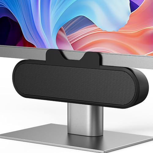 Computer Speakers for Desktop PC & Monitor, USB Powered Stereo Speakers with 10W Sound, Volume Control & Clamp Design, USB C Adapter Included (Black)
