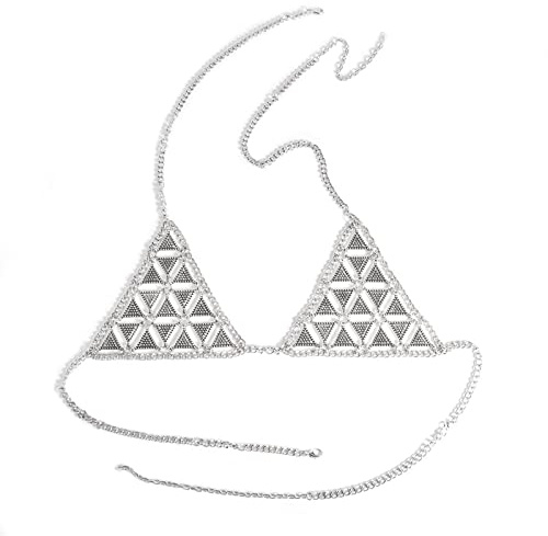 Kvinnors kroppskedja vintage handgjort halsband BH kroppskedja tillbehör för sommar strand, En storlek, Metall, Agat