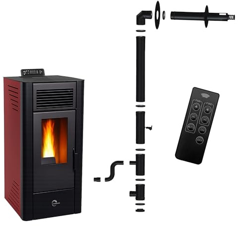 Poêle à granulés étanche Anita 11,6 kW Bordeaux Sannover + Kit d’installation