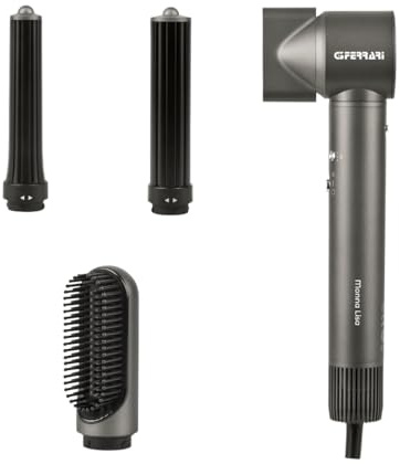 G3 Ferrari G30068 Monna Lisa Secador de pelo, 5 in 1, 1300 W, 3 velocidades, 4 temperaturas, función ioni, 5 accesorios incluidos, gris medio