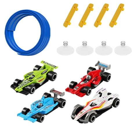 Luwecf 4 Piezas Pista Flexible de Carreras de Coches Infantiles con Rampas Enrollables Y Set de Autos Pequeños Material PP Adecuada para Niños Y Horas de Jue, Azul