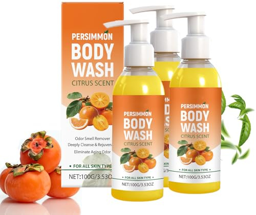 Gel de ducha de caqui para ancianos – Jabón Desodorante Natural contra olores fuertes, olor de pies y olor corporal, desodorización corporal purificadora con extracto de caqui y té verde (3)