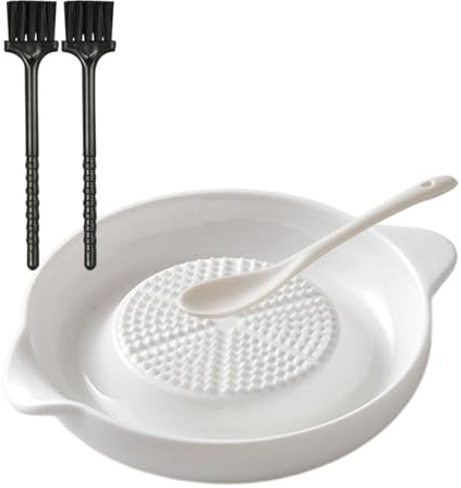 TAKONE - Rallador de jengibre de cerámica, con 2 cepillos y cucharas, 11 x 9,2 cm, color blanco, para cocina y familia (blanco)