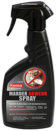 Kemo Z100 Marder-Abwehrspray. 500 ml hochwirksames, hitzebeständiges Konzentrat in Pumpflasche. Wirkstoff Geraniol. Entspricht ca. 1,3 Liter unkonzentriert