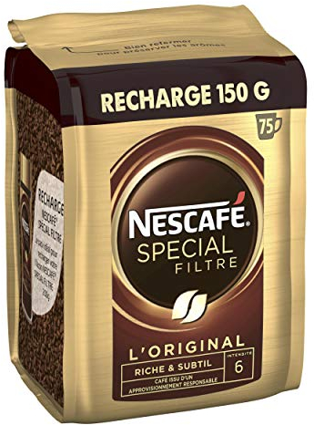 NESCAFE SPECIAL FILTRE L'Original - Café Soluble Instantané - Intensité 6 - Grains Arabica & Robusta - Emballage 100% Recyclable - Recharge De 150 g