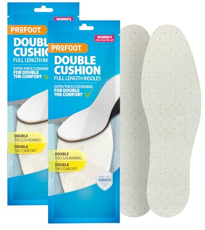 Profoot Insoles for Women, Double Cushion Full Length Shoe Inserts (2 Pack) | Extra Thick Cushioning, Double Layer Insole For Everyday Comfort, Promotes Better Airflow, Trim to Fit, One Size