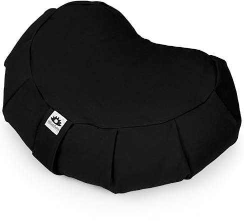 Zafu Crescent: Meditation Kissen mit USA Buchweizen Hull Füllen, zertifiziert Bio Baumwolle 6 Farben, schwarz